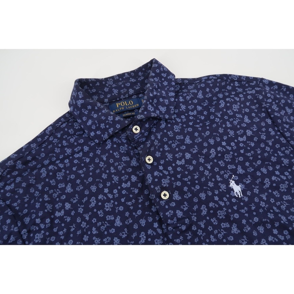 Polo Ralph Lauren Polo Shirt Mens Small Navy Floral Classic Fit Cotton